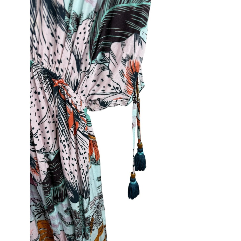 Maaji Dress Womens Large Tropical Maxi Boho Tassel Tie V Neck Beach Cover Up‎ - Picture 6 of 12